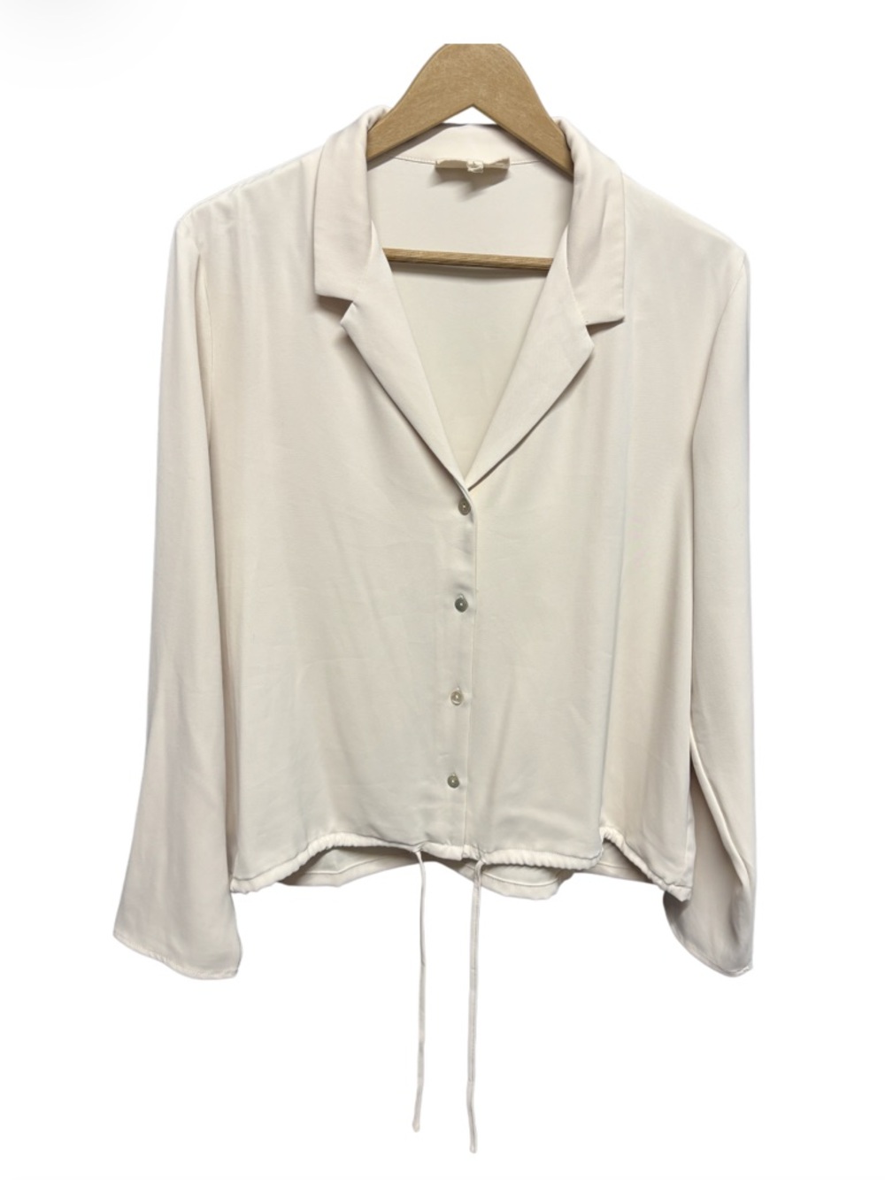 MELLODAY | Cream Button-Up Blouse | Drawstring Hem | Long Sleeve | Size L - Picture 3 of 7